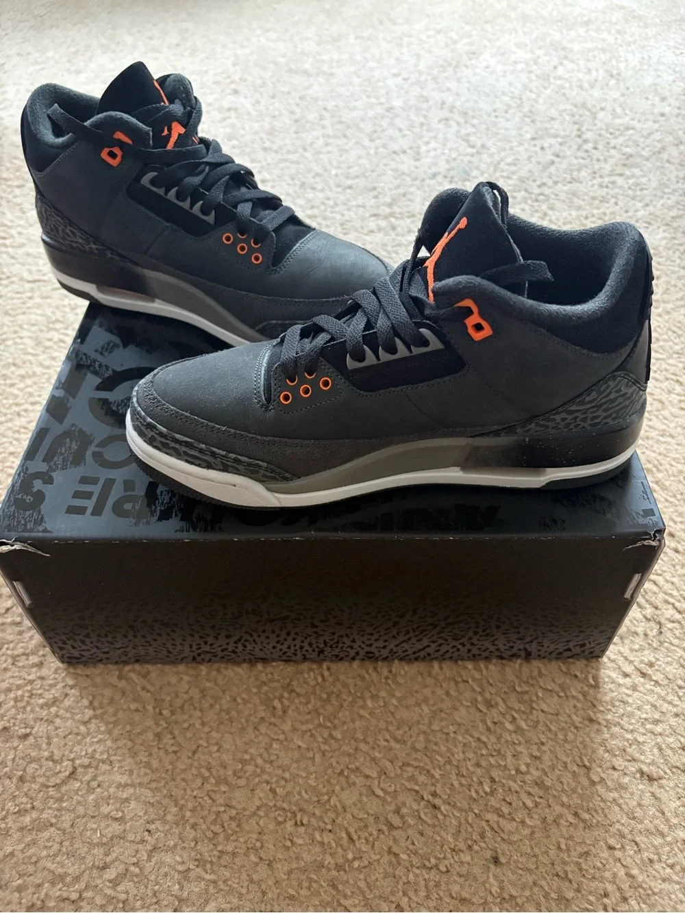 Jordan Men's Black Sneakers with Orange Detailing